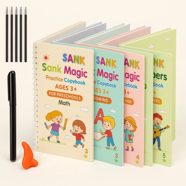 Magic Practice Copybook Set of 4 | Reusable Handwriting Books for kids Age 3-6 Years Boys & Girls