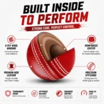 Kart Bazaar Leather Cricket Ball Red | 4 Piece Hand Stitched Hard Cork Season Ball for Practice & Match | Original Professional Cricket Ball for Men & Boys - Image 2