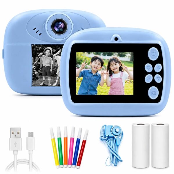 Kids Instant Print Camera & Camcorder | 48MP Dual Selfie Lens, 1080P HD Video & MP3 | Inkless Bluetooth Digital Photo Printer | Birthday Gift Learning Toy for Boys & Girls Ages 4-12
