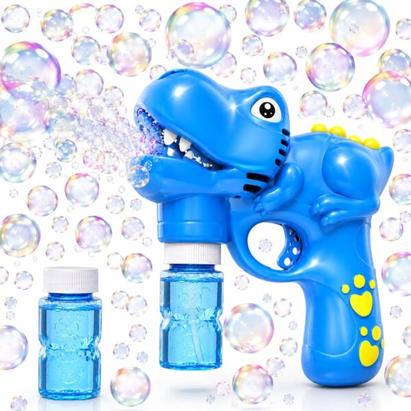 Electric T-Rex Bubble Machine Maker with 2 Solutions | Fun Animal Bubble Shooter Toy for Toddlers, Boys & Girls