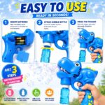Electric T-Rex Bubble Machine Maker with 2 Solutions | Fun Animal Bubble Shooter Toy for Toddlers, Boys & Girls - Image 3