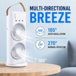 Portable Tower Fan Rechargeable with LED Light | Mini Dual Head Table Fan USB Charging High Speed Silent | Small Desktop Cooling Fan for Room Home Office Bedroom Kitchen Outdoor Camping Travel - Image 2