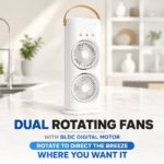 Portable Tower Fan Rechargeable with LED Light | Mini Dual Head Table Fan USB Charging High Speed Silent | Small Desktop Cooling Fan for Room Home Office Bedroom Kitchen Outdoor Camping Travel - Image 3