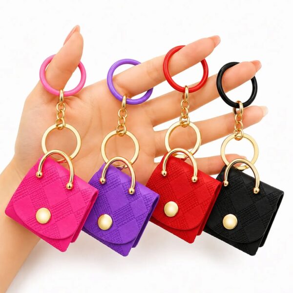 Cute Mini Purse Keychain for Women & Girls — Aesthetic Handbag Charm with Gold Hardware, Coin Pouch Keyring for Earbuds, Keys & Cash, Trendy Fashion Accessory, Perfect Gift for Birthday (Set of 1)