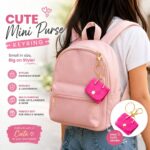 Cute Mini Purse Keychain for Women & Girls — Aesthetic Handbag Charm with Gold Hardware, Coin Pouch Keyring for Earbuds, Keys & Cash, Trendy Fashion Accessory, Perfect Gift for Birthday (Set of 1) - Image 3