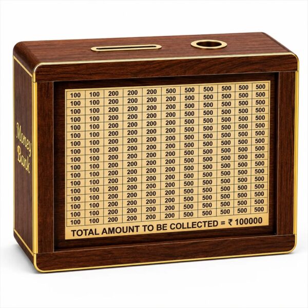Wooden Money Saving Box for Kids & Adults – Piggy Bank with 1 Lakh Savings Tracker | Coin & Cash Gullak with Lock | Big Money Bank Gift for Boys Girls Women Men | Wooden Piggy Bank Box for Home