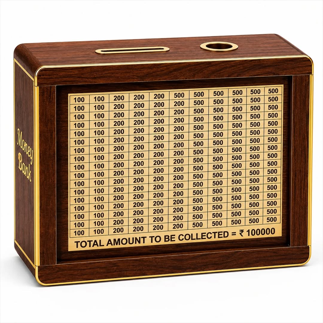 instagram_1779189647737 Wooden Money Saving Box for Kids & Adults – Piggy Bank with 1 Lakh Savings Tracker | Coin & Cash Gullak with Lock | Big Money Bank Gift for Boys Girls Women Men | Wooden Piggy Bank Box for Home - Image 1
