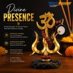 Om Trishul with Damru Rudraksha Idol for Car Dashboard - Lord Shiva Mahadev Gold Plated Statue Showpiece for Home Decor, Office Desk, Pooja Temple & Gift Items - Image 6