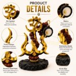 Om Trishul with Damru Rudraksha Idol for Car Dashboard - Lord Shiva Mahadev Gold Plated Statue Showpiece for Home Decor, Office Desk, Pooja Temple & Gift Items - Image 3