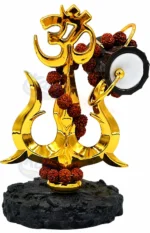 Om Trishul with Damru Rudraksha Idol for Car Dashboard - Lord Shiva Mahadev Gold Plated Statue Showpiece for Home Decor, Office Desk, Pooja Temple & Gift Items
