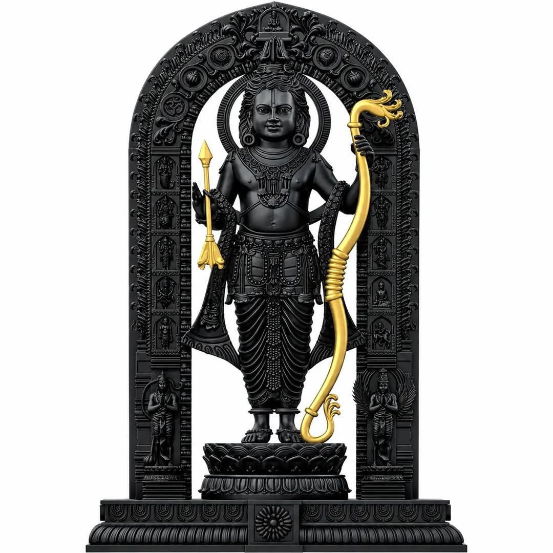 2026/06/1000392245.png Kart Bazaar Shree Ram Lalla Ayodhya Mandir Murti | Premium Black & Gold Resin Lord Rama Statue Showpiece for Car Dashboard, Home Pooja Mandir, Living Room Office Decor & Spiritual Gifting - Image 1