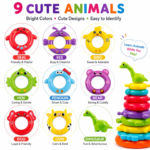 Kart Bazaar Dinosaur Ring Stacking Toy for Kids – Colorful Baby Stacker Tower with 7 Rings & DIY Animal Stickers | Educational Learning Toy for Toddlers, Boys & Girls 6-12 Months to 3 Year - Image 5