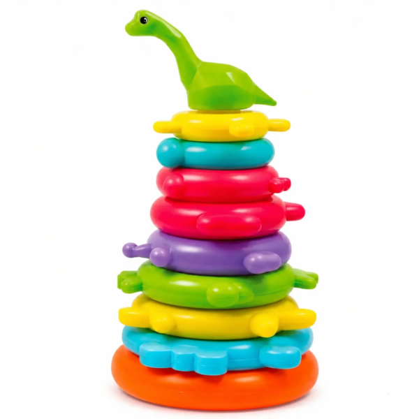 Kart Bazaar Dinosaur Ring Stacking Toy for Kids – Colorful Baby Stacker Tower with 7 Rings & DIY Animal Stickers | Educational Learning Toy for Toddlers, Boys & Girls 6-12 Months to 3 Year