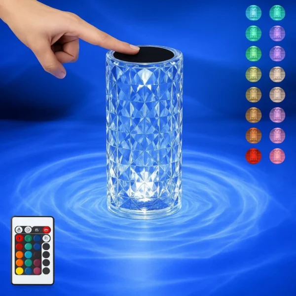Kart Bazaar Rechargeable Crystal Touch Lamp with Remote Control, 16 RGB Color Changing Night Light, Dimmable LED Table Lamp, USB Rechargeable Bedside Lamp for Bedroom, Living Room, Home Decor, Gifts