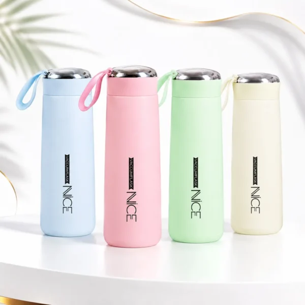 Kart Bazaar NICE Water Bottle 300ml Insulated Vacuum Flask - Leak-Proof Water Bottle with Strap for Hot & Cold Drinks for Kids & Girls (Assorted Colors)