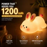Kart Bazaar Bunny Night Light for Kids, 100% BPA-Free Soft Silicone Night Lamp, 1200mAh USB Rechargeable Baby Night Light, 3 Brightness Levels, Tap Control, 30-Min Auto Timer, Nursery Lamp for Bedroom & Baby Room - Image 5