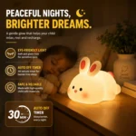 Kart Bazaar Bunny Night Light for Kids, 100% BPA-Free Soft Silicone Night Lamp, 1200mAh USB Rechargeable Baby Night Light, 3 Brightness Levels, Tap Control, 30-Min Auto Timer, Nursery Lamp for Bedroom & Baby Room - Image 6