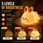 Kart Bazaar Bunny Night Light for Kids, 100% BPA-Free Soft Silicone Night Lamp, 1200mAh USB Rechargeable Baby Night Light, 3 Brightness Levels, Tap Control, 30-Min Auto Timer, Nursery Lamp for Bedroom & Baby Room - Image 4
