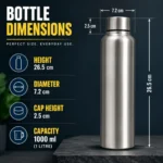 Kart Bazaar Stainless Steel Water Bottle 1 Litre | Leak Proof | BPA Free | Food Grade 304 Steel | Wide Mouth | 1000 ml Silver Water Bottle for Men Women Kids - Image 2