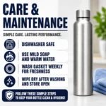 Kart Bazaar Stainless Steel Water Bottle 1 Litre | Leak Proof | BPA Free | Food Grade 304 Steel | Wide Mouth | 1000 ml Silver Water Bottle for Men Women Kids - Image 3