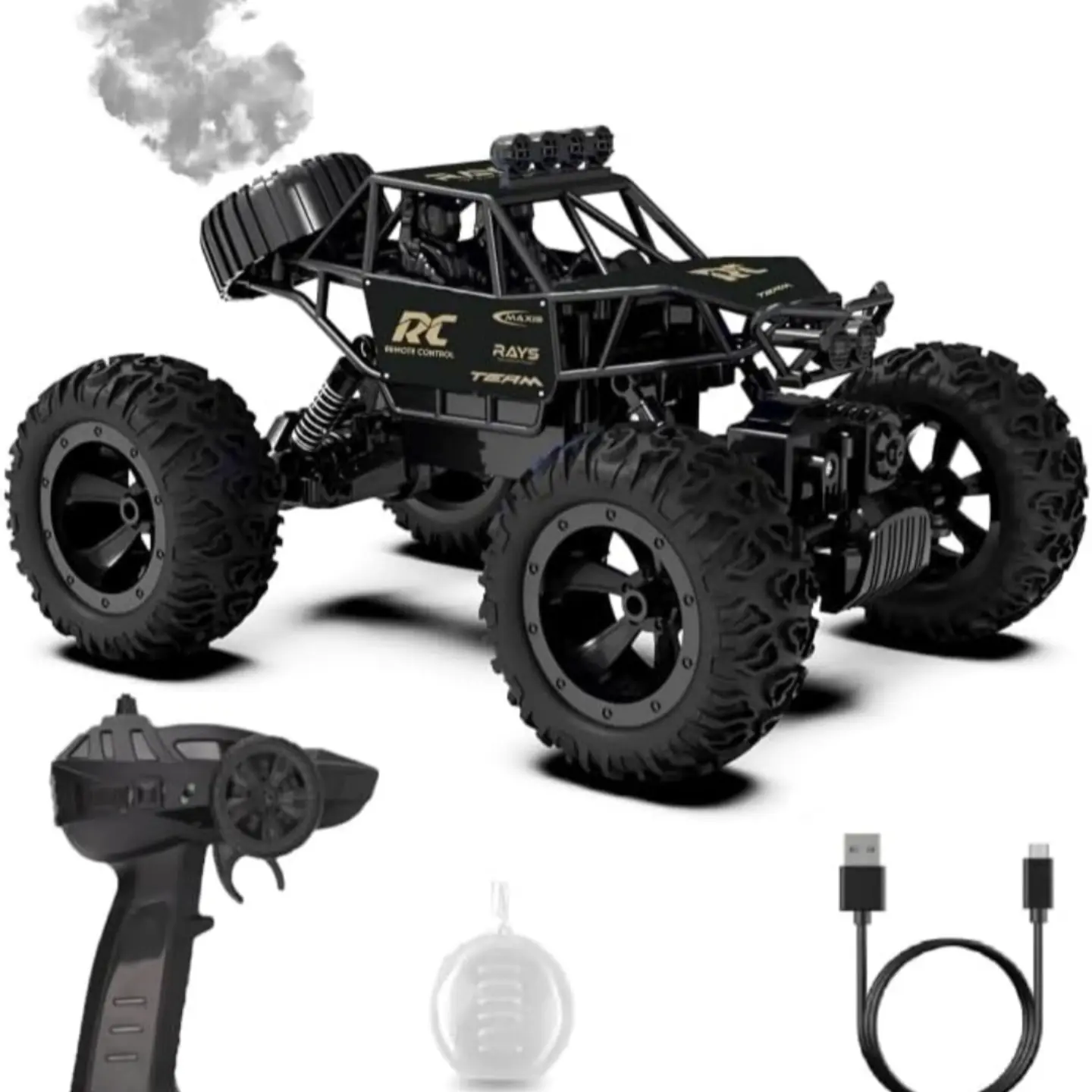 2026/07/1000404129.png Kart Bazaar 2.4GHz Mist Spray Remote Control Off Road Car for Kids | Rechargeable 4WD RC Monster Truck with LED Lights, USB Type-C Charging, Shock Absorbers - Image 1