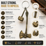 Vintage Battle Axe & Hammer Metal Keychain | Premium Zinc Alloy Antique Bronze Key Ring | Fantasy Warrior Axe Pendant - Image 6