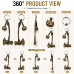 Vintage Battle Axe & Hammer Metal Keychain | Premium Zinc Alloy Antique Bronze Key Ring | Fantasy Warrior Axe Pendant - Image 5