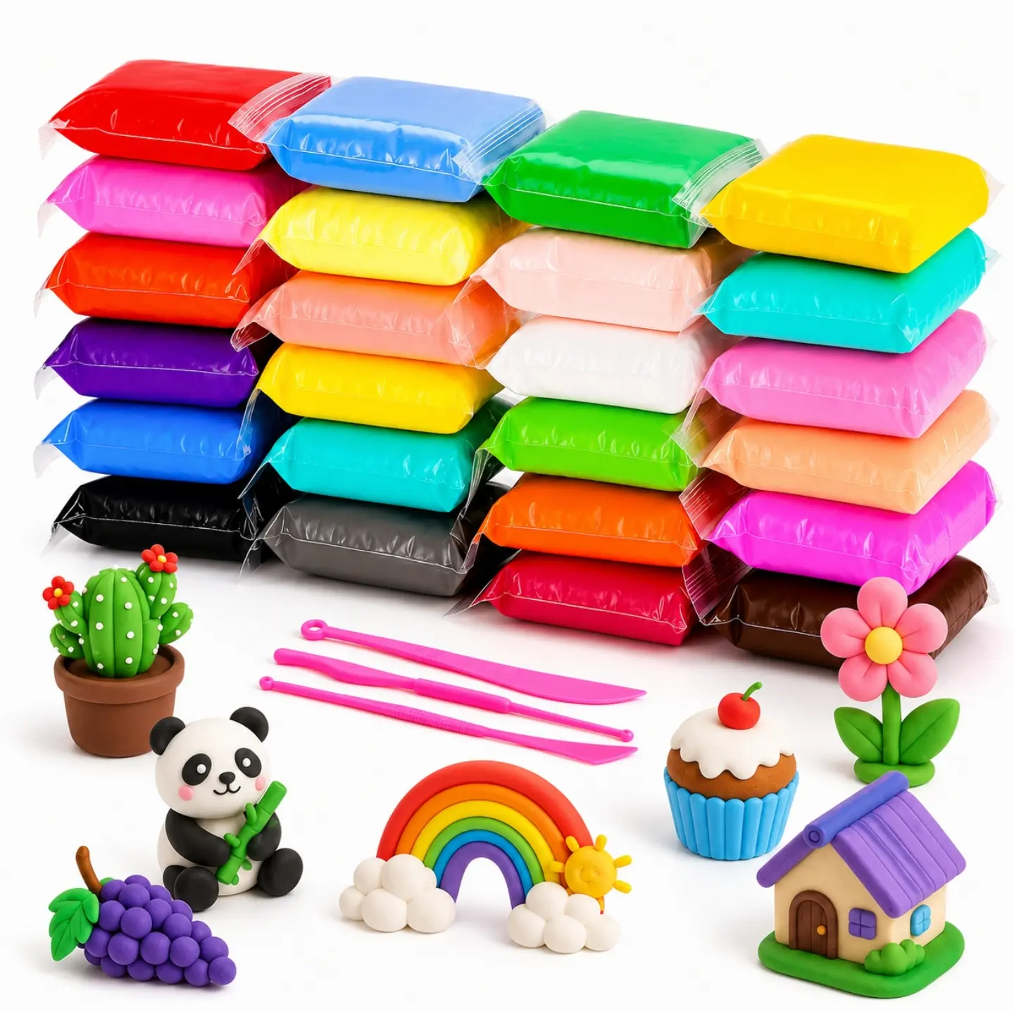 2026/07/1000409012.png Kart Bazaar 24 Colors Air Dry Clay Modeling Kit for Kids & Adults – Soft Non-Toxic DIY Craft Clay Set with Sculpting Tools, Easy to Shape & No bake - Image 1