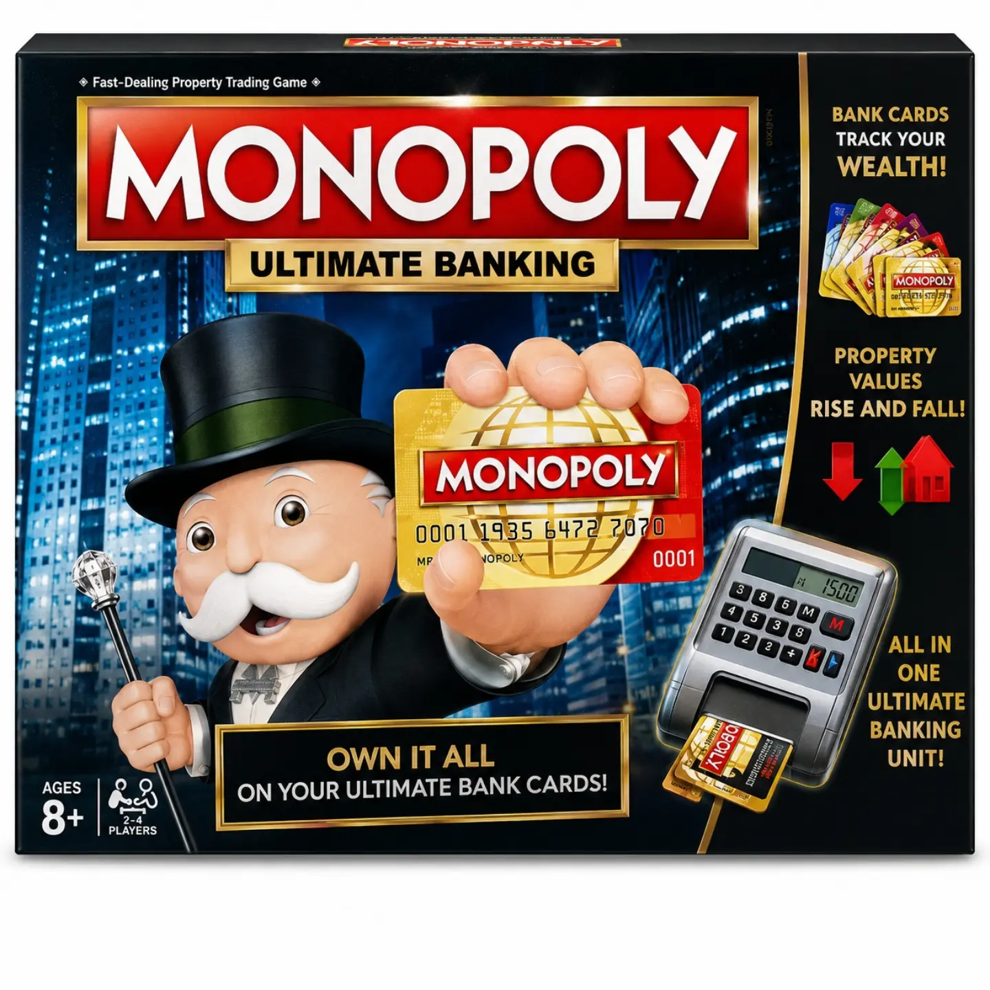 2026/08/1000428586.png Monopoly Ultimate Banking Edition Board Game | Electronic Banking Unit with Bank Cards | Family Board Game for Kids & Adults | 2-4 Players | Ages 8+ | - Image 1