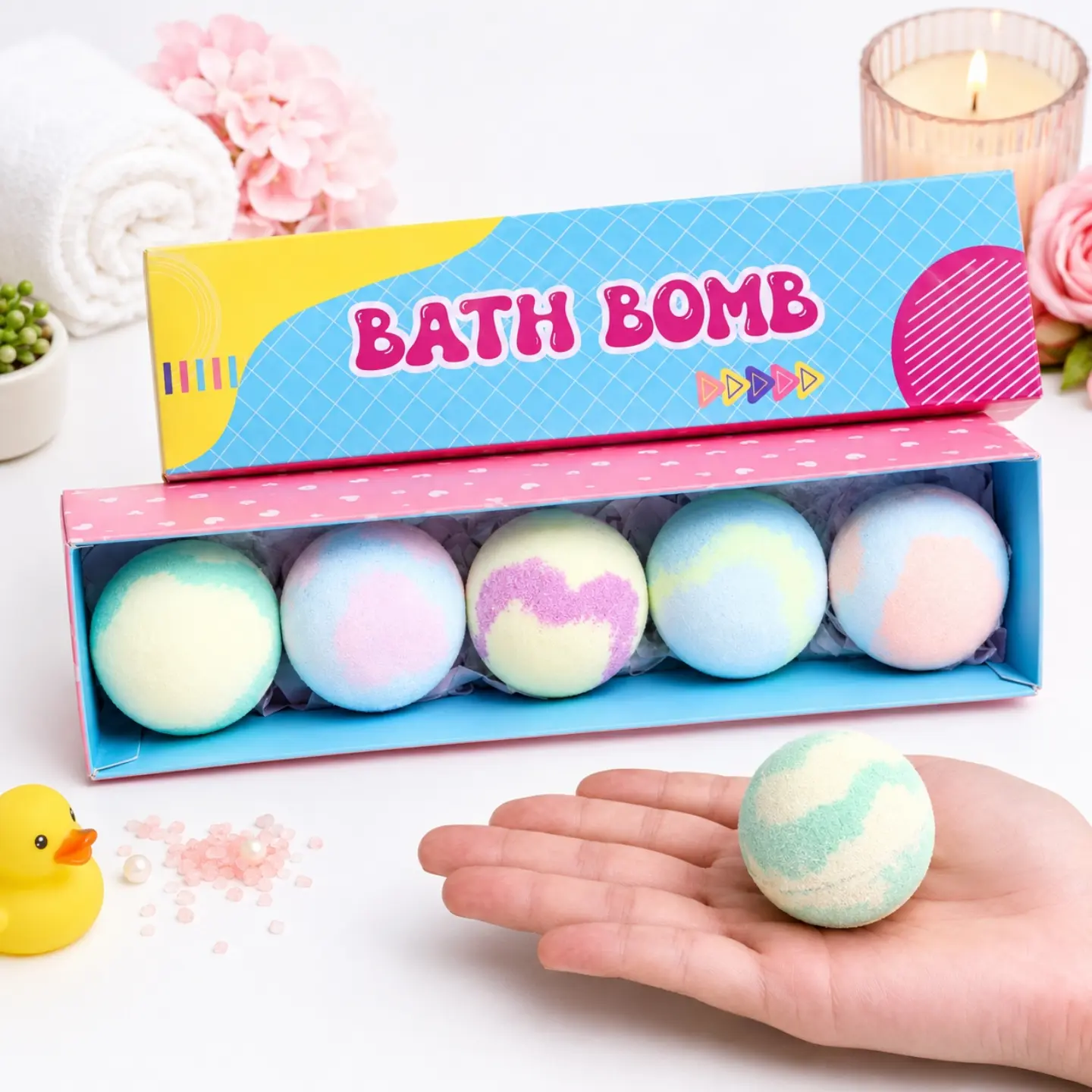 2026/08/1000428980.png Bath Bombs Gift Set of 5 | Natural Fizzy Bath Bombs with Rich Lather | Moisturizing & Relaxing Spa Bath Bombs for Women Men & Kids | - Image 1
