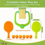 Doorframe Ping Pong Trainer Set for Kids | Indoor Table Tennis Paddle Game with 2 Paddles & 6 Balls | Hanging Swing Ball Toy | Adjustable Height | - Image 2