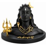 Adiyogi Car Dashboard Idol | Premium Matte Black Resin Lord Shiva Statue with Golden Trishul | Dashboard Figurine for Car, Home & Office