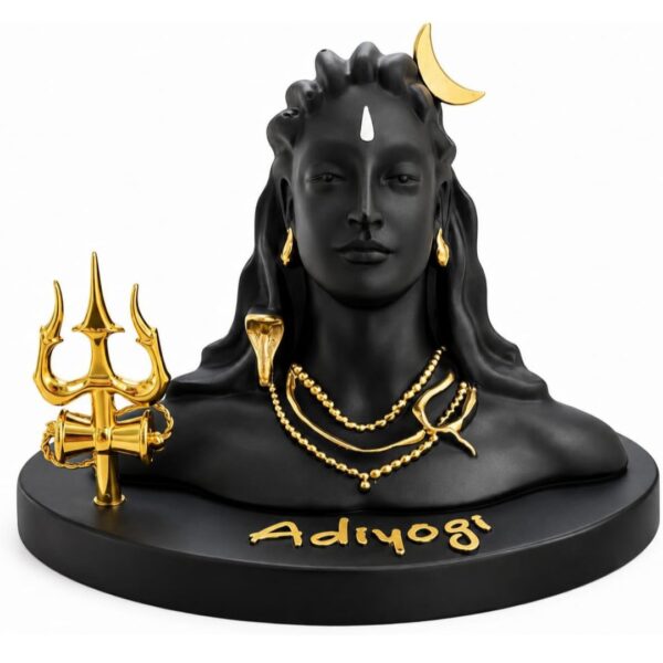 Adiyogi Car Dashboard Idol | Premium Matte Black Resin Lord Shiva Statue with Golden Trishul | Dashboard Figurine for Car, Home & Office