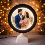 Custom LED Magic Mirror Photo Frame with Warm Light | Personalized Round Photo Display Lamp | USB Powered Mirror Lamp | Unique Gift for Couples, Anniversary, Birthday & Home Décor