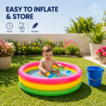2 Ft Inflatable Kids Swimming Pool | 3-Ring Rainbow Baby Splash Pool | Thick PVC Portable Water Pool for Toddlers, Kids, Indoor & Outdoor Use - Image 3