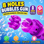 8-Hole Automatic Bubble Gun Toy for Kids | Electric Bubble Blaster with Fan | Bubble Solution Bottle & Tray Included | Battery Operated Outdoor Bubble Machine for Boys & Girls - Image 4