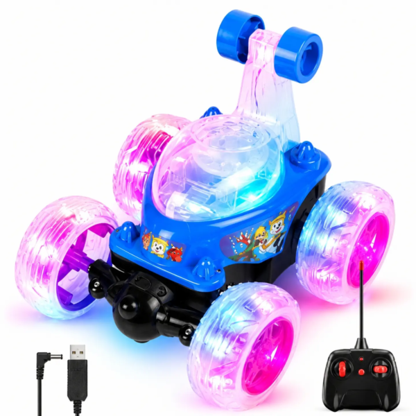 Remote Control 360° Stunt Car for Kids | RC Flip & Spin Car with LED Lights, Music & Demo Mode | Double-Sided Rotating Toy Car for Boys & Girls