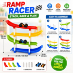 4-Level Ramp Racer Toy Car Track for Kids | Colorful Gravity Racing Track with 2 Mini Cars | Educational Montessori Toy - Image 2
