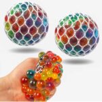 Set of 2 Mesh Stress Relief Balls for Kids & Adults | Rainbow Squeeze Grape Balls | Sensory Fidget Toy | Anxiety & Stress Relief | Hand Therapy Exercise Ball
