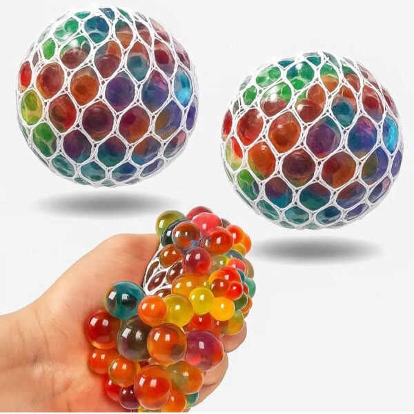 Set of 2 Mesh Stress Relief Balls for Kids & Adults | Rainbow Squeeze Grape Balls | Sensory Fidget Toy | Anxiety & Stress Relief | Hand Therapy Exercise Ball