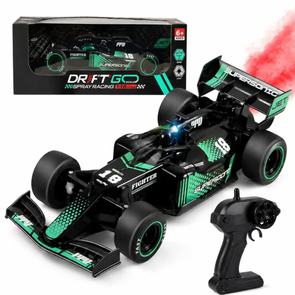 RC Formula Racing Car with Spray Mist & LED Lights | Rechargeable Remote Control Drift Car | 360° Drift High Speed Racing Toy