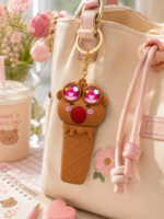 Cute Ice Cream Bear Keychain | Shake-to-Make Chu-Chu Sound Toy Keyring | Adorable 3D Silicone Pendant with Heart Eyes | Fun Gift for Kids, Girls & Friends - Image 4