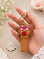 Cute Ice Cream Bear Keychain | Shake-to-Make Chu-Chu Sound Toy Keyring | Adorable 3D Silicone Pendant with Heart Eyes | Fun Gift for Kids, Girls & Friends