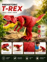 T-Rex Dinosaur Toy for Kids | Roaring & Light-Up Dinosaur with Button-Activated Sound and Flashing Lights | Realistic Prehistoric Action Toy - Image 3