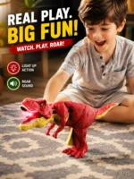 T-Rex Dinosaur Toy for Kids | Roaring & Light-Up Dinosaur with Button-Activated Sound and Flashing Lights | Realistic Prehistoric Action Toy - Image 7