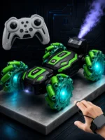 360° Gesture-Controlled Stunt RC Car | All-Terrain Remote Control Car with 360° Spinning, Sideways Driving, LED Lights, Music & Spray Effect | Rechargeable Toy Car for Kids